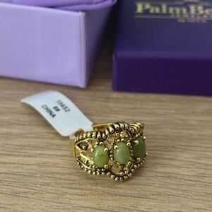 PalmBeach Antiqued Green Jade Ring Size 8